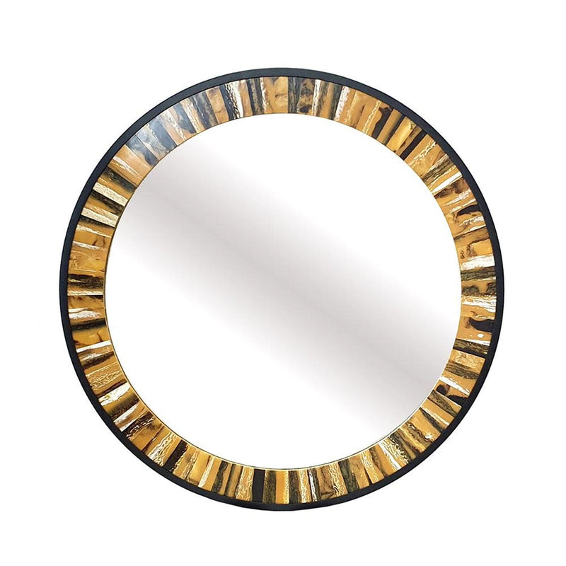 32" Brown and Black Faux Stone Round Framed Accent Mirror - Bed & Bath