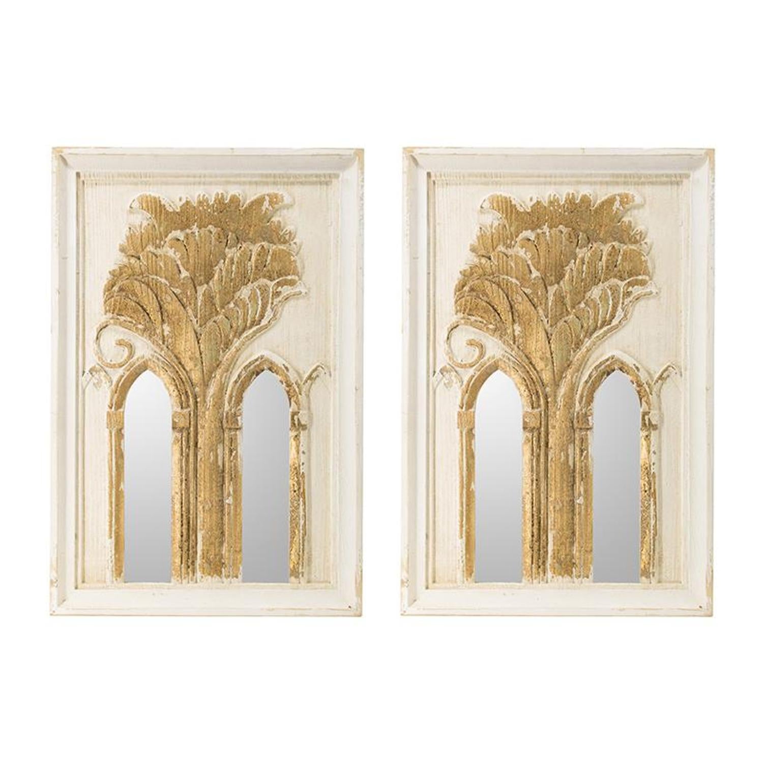 Set of Two 30" White and Gold Wood Framed Accent Mirrors - Bed & Bath