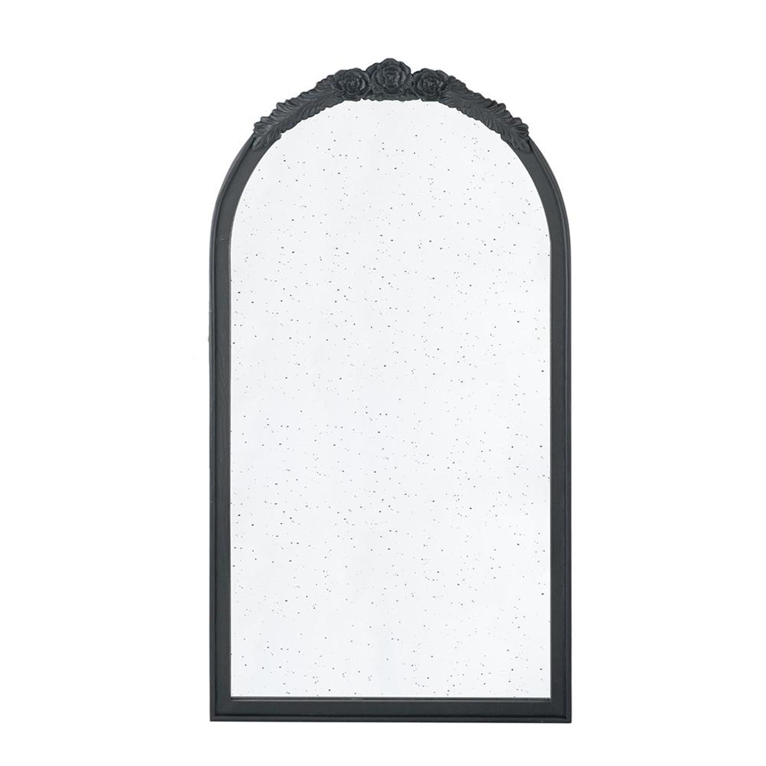 42" Black Crowned Top Antiqued Glass Arch Framed Accent Mirror - Bed & Bath