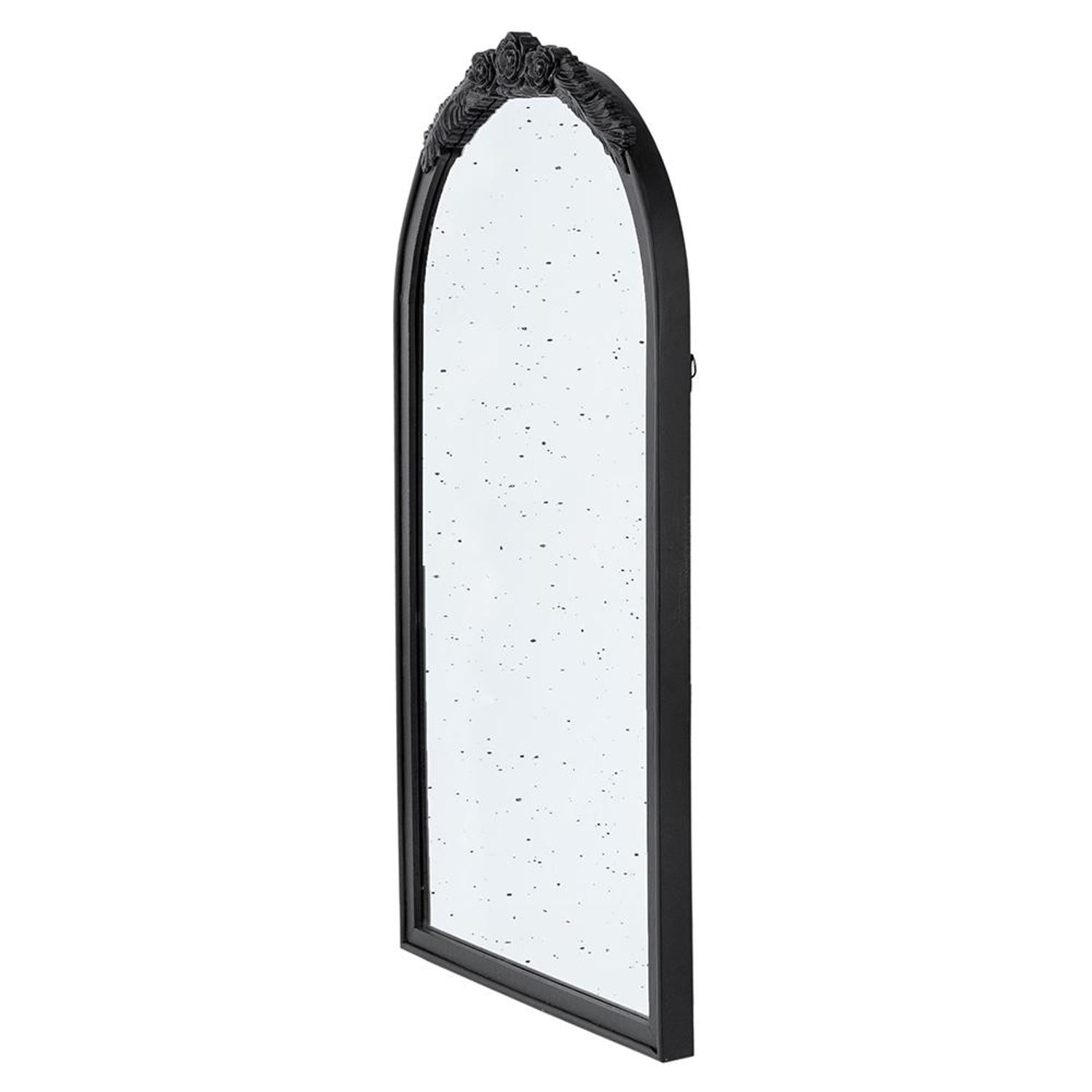 42" Black Crowned Top Antiqued Glass Arch Framed Accent Mirror - Bed & Bath