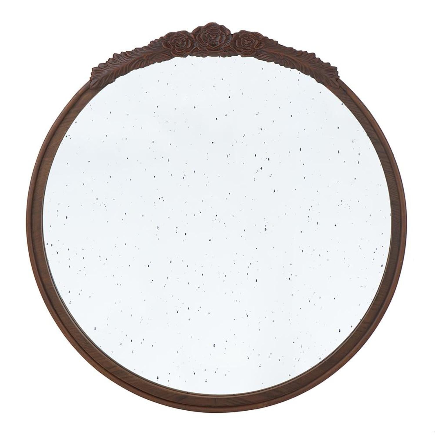 30" Brown Crowned Top Antiqued Glass Framed Accent Mirror - Bed & Bath