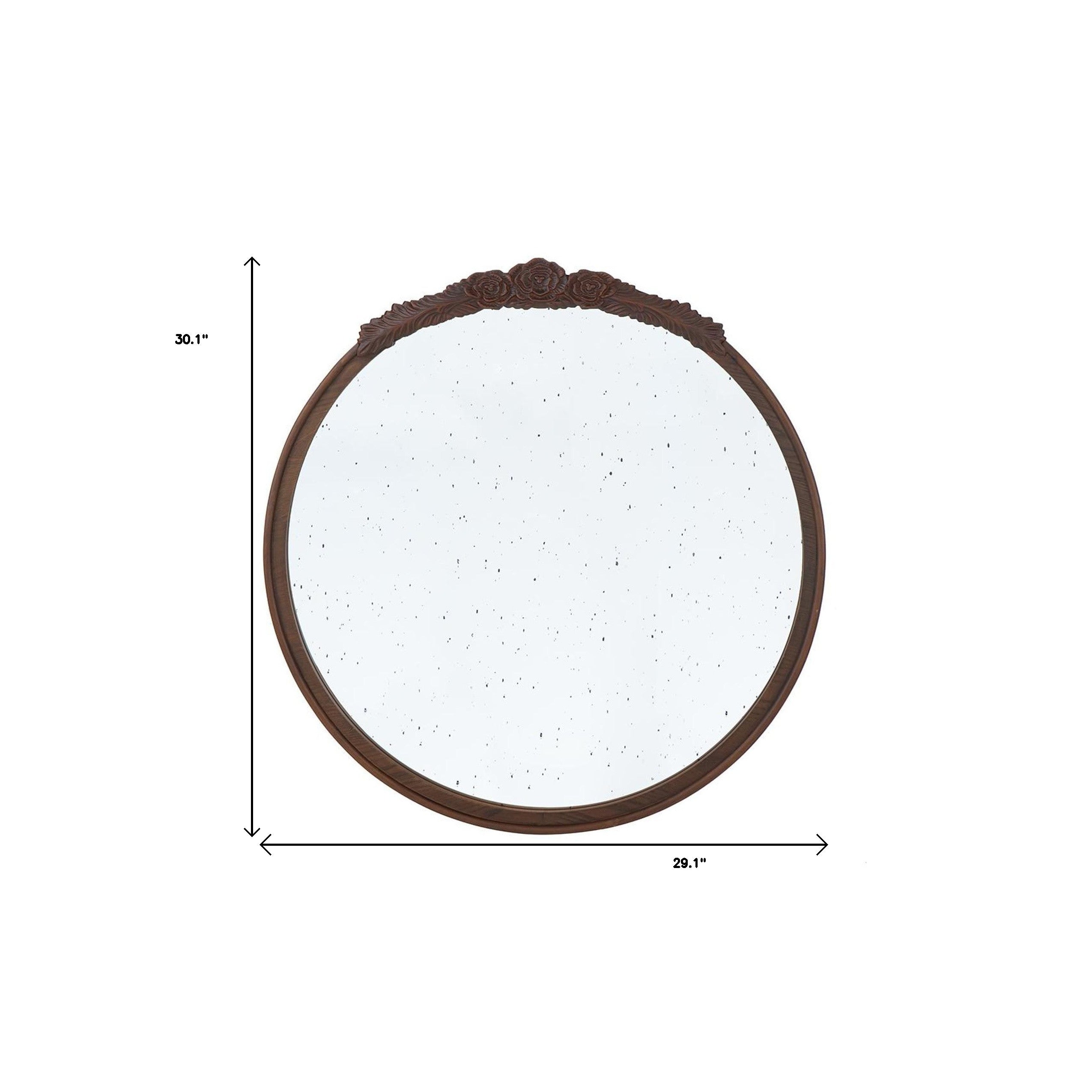 30" Brown Crowned Top Antiqued Glass Framed Accent Mirror - Bed & Bath