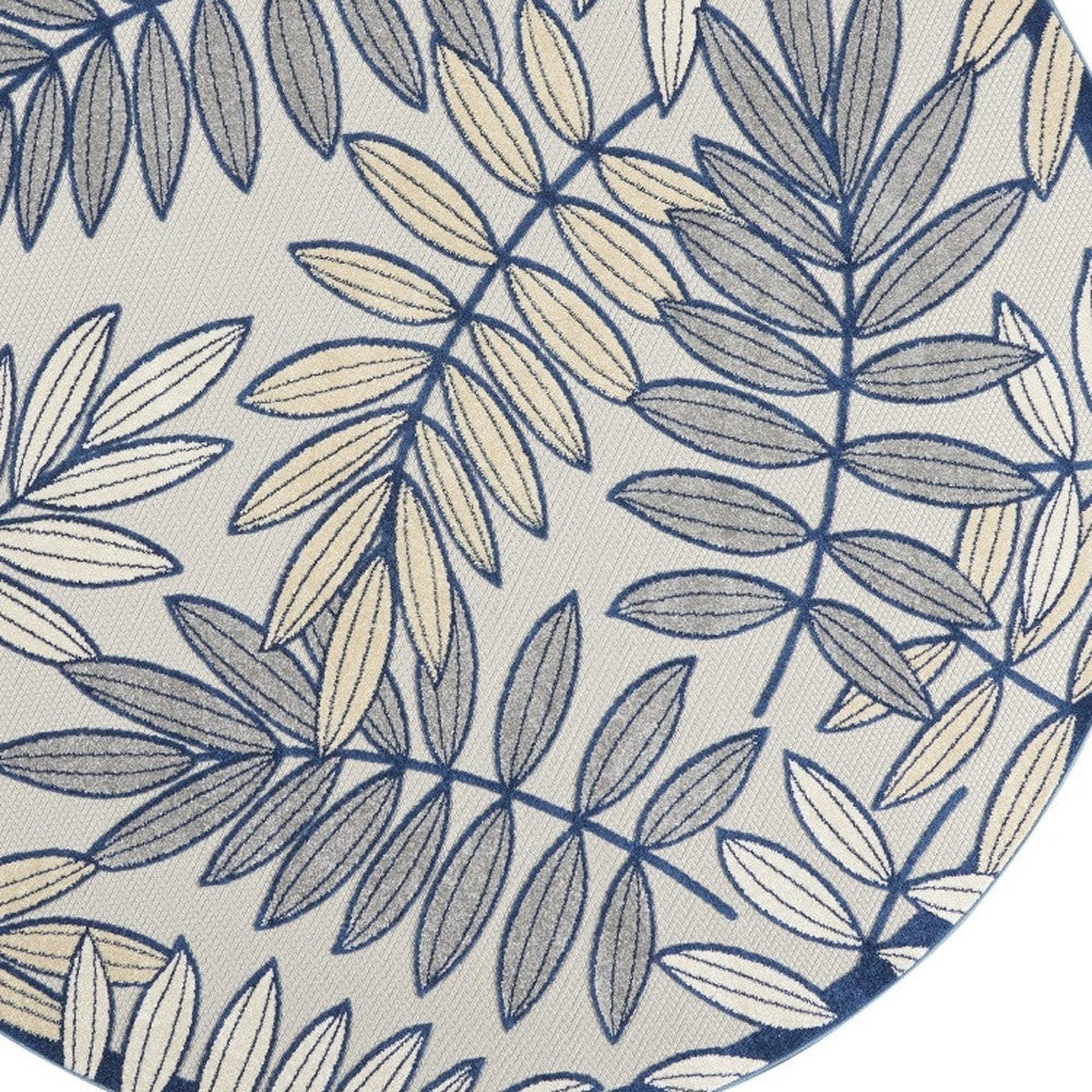 8' X 8' Ivory And Blue Round Indoor Outdoor Area Rug - Outdoor