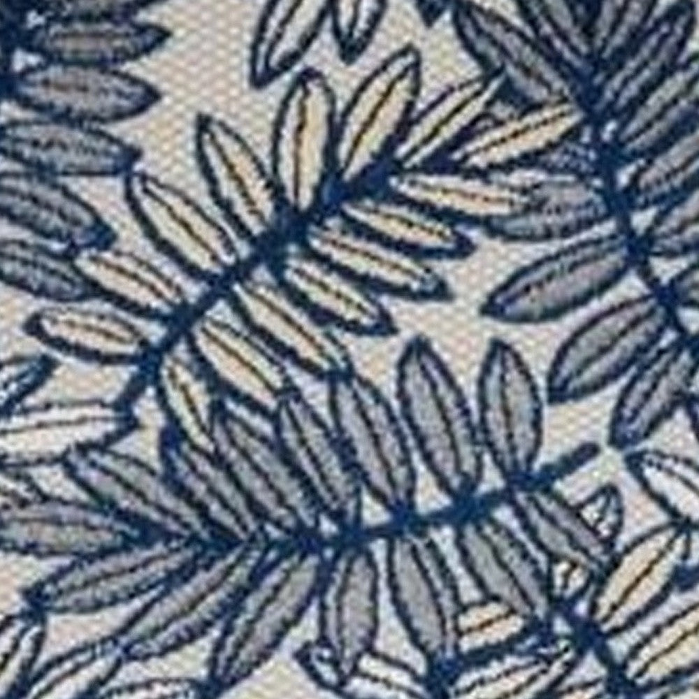10' Ivory And Blue Indoor Outdoor Runner Rug - Outdoor