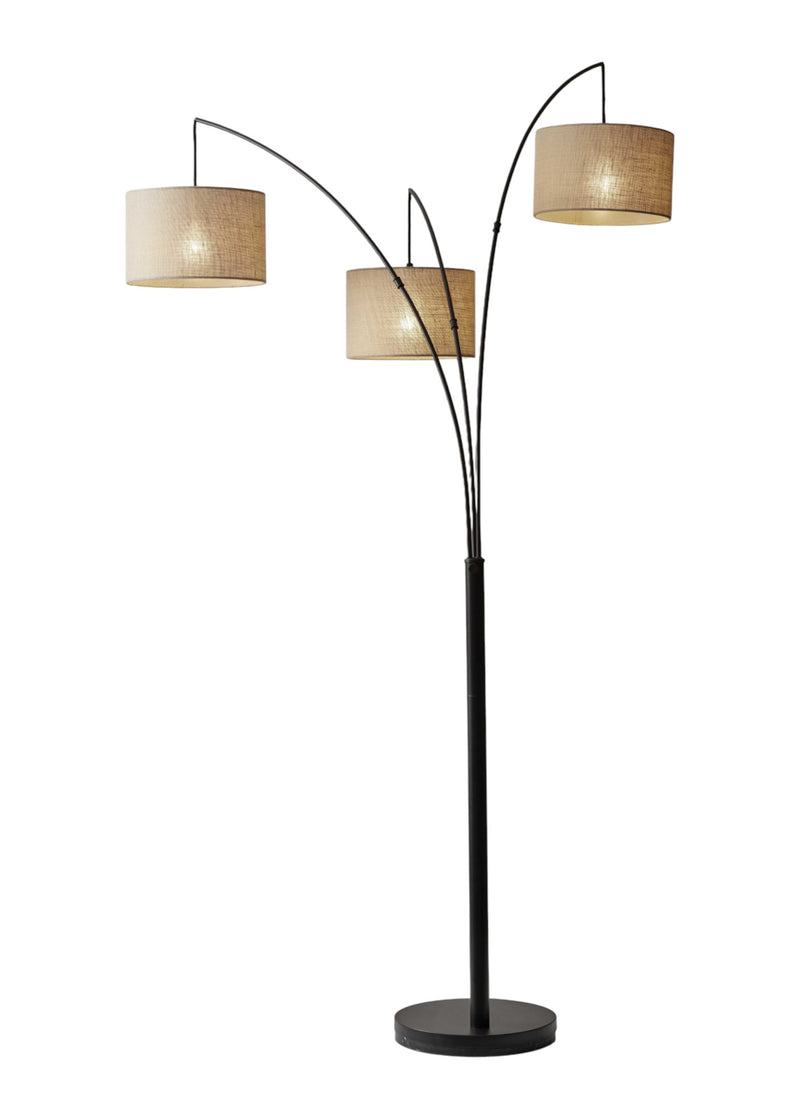 74" Bronze Three Light Tree Floor Lamp With Beige Burlap Drum Shade - Lighting