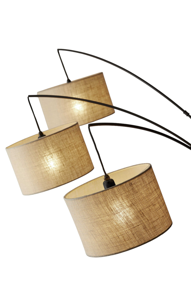 74" Bronze Three Light Tree Floor Lamp With Beige Burlap Drum Shade - Lighting