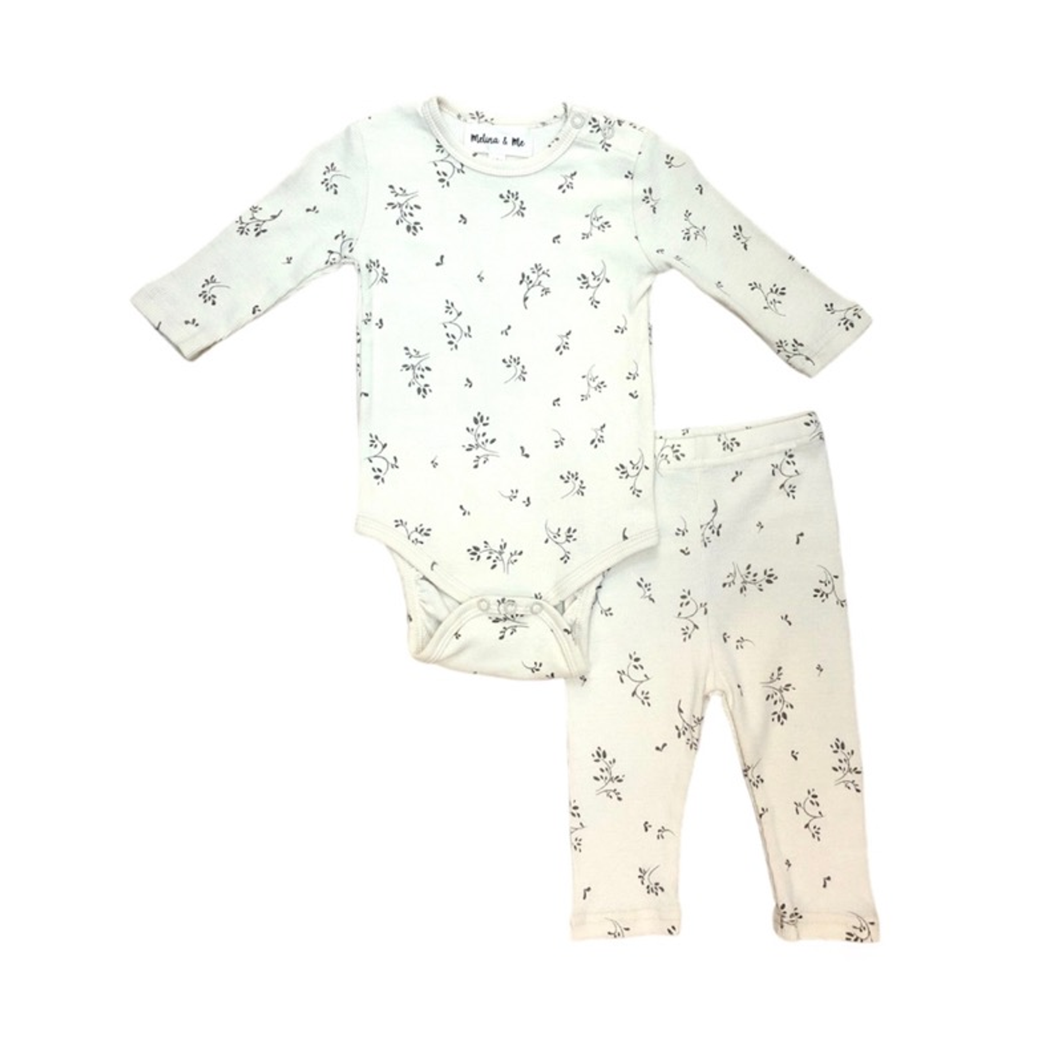 Cream floral long-sleeve bodysuit and pants set