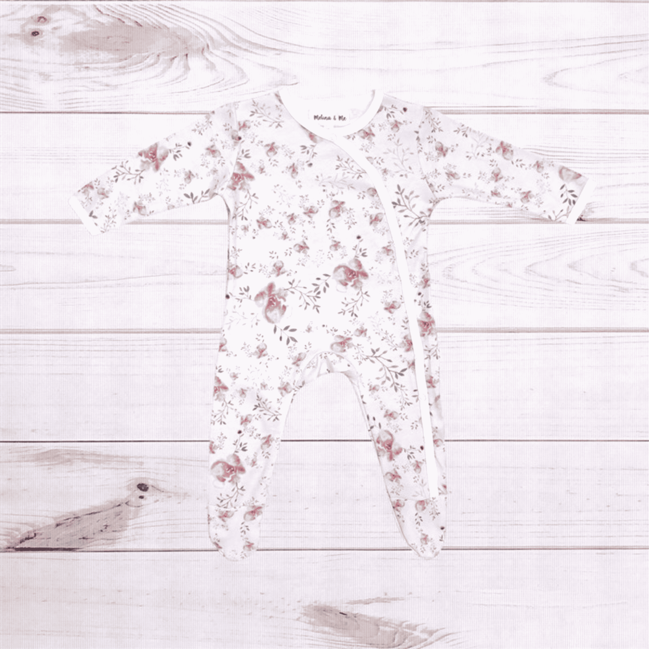 Floral footed romper, long sleeves, front opening, all-over spring flower print