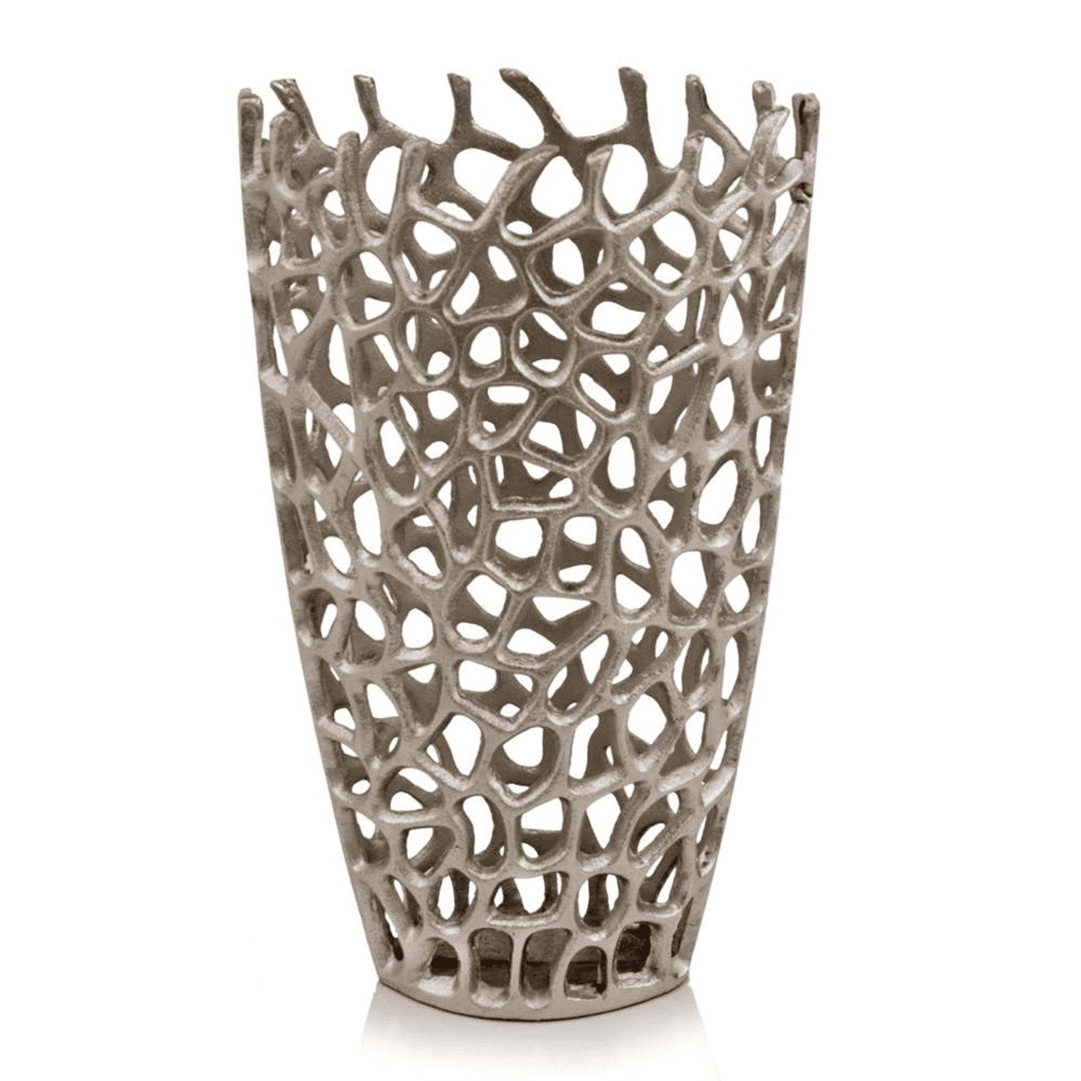 Large silver table vase with openwork twig lattice pattern