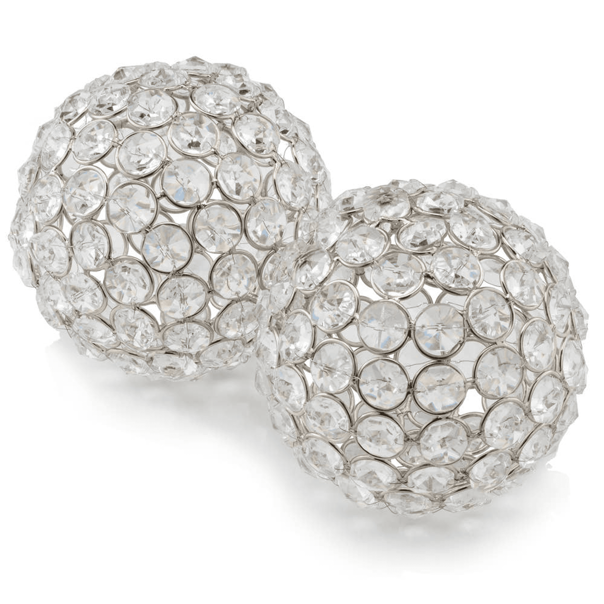 Facetas crystal sphere set of 2, 5-inch clear rhinestone with silver-toned facets