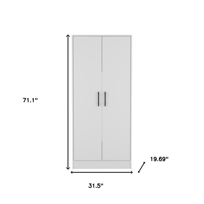 White wardrobe cabinet with 71.1" height, 31.5" width, 19.69" depth