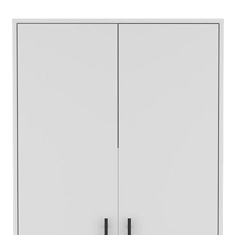 White wardrobe cabinet with two closed panel doors and bar handles
