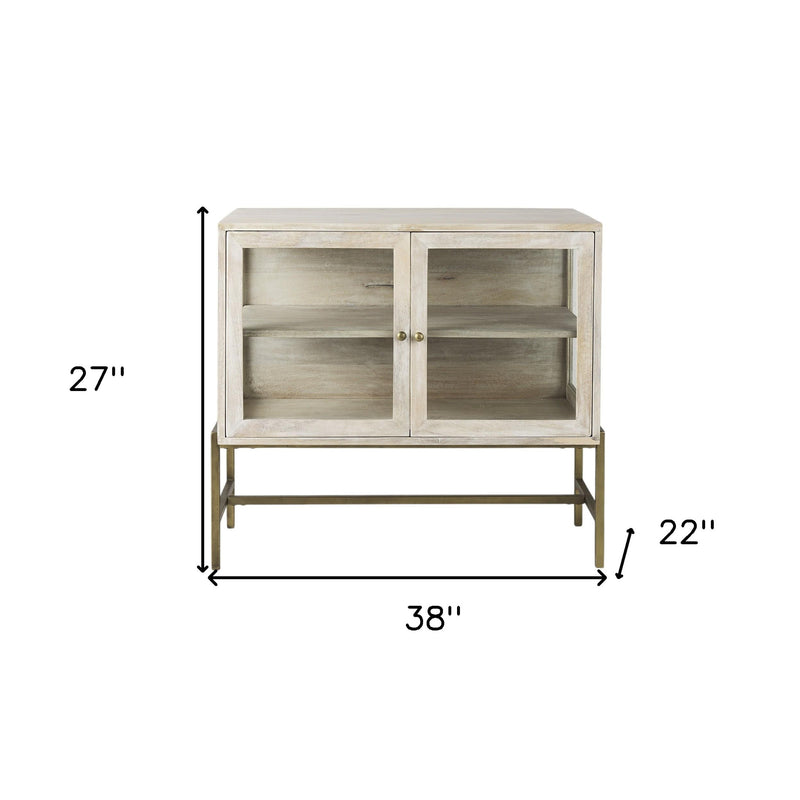 38" White Solid Wood Sideboard with Two Glass Doors - Kitchen & Dining