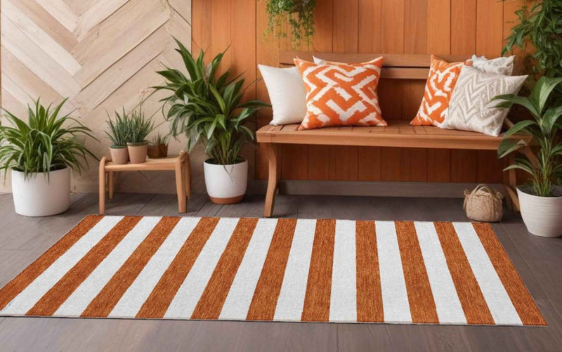 8' Runner Orange Striped Washable Non Skid Indoor Outdoor Runner Rug