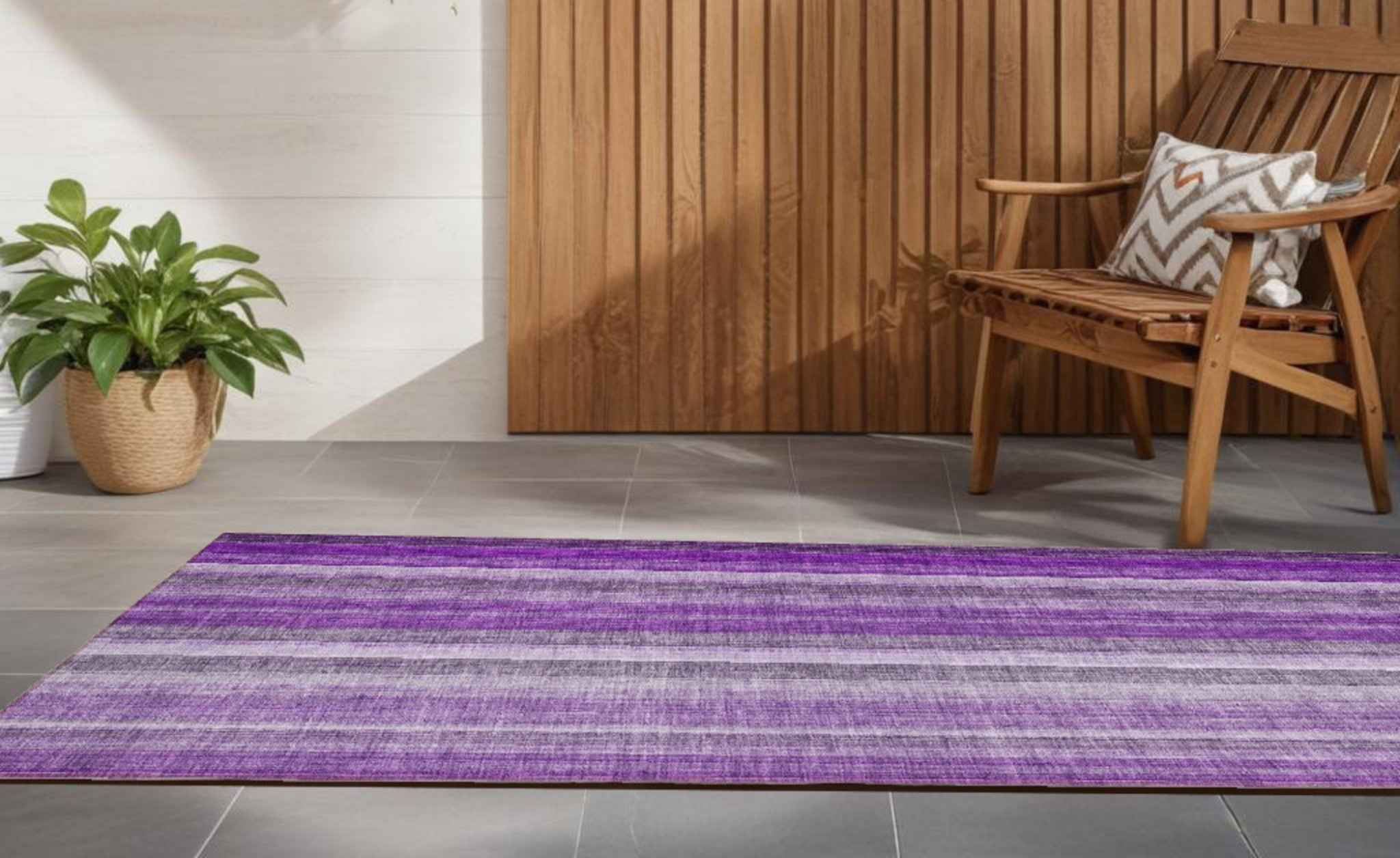 8' Runner Purple Striped Washable Non Skid Indoor Outdoor Runner Rug