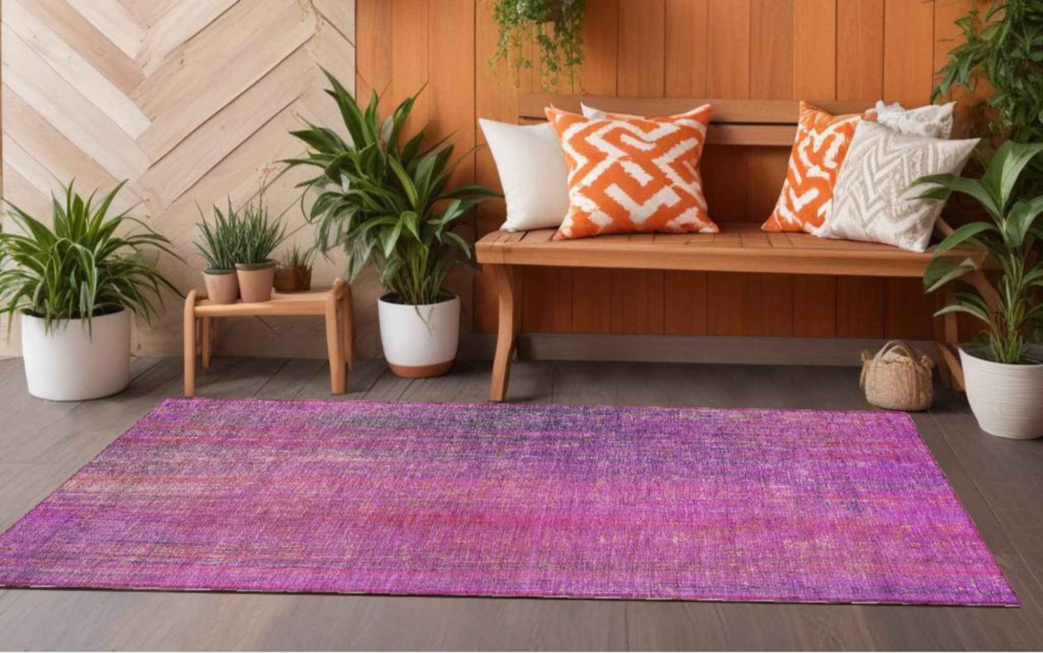8' Runner Lilac Striped Washable Non Skid Indoor Outdoor Runner Rug