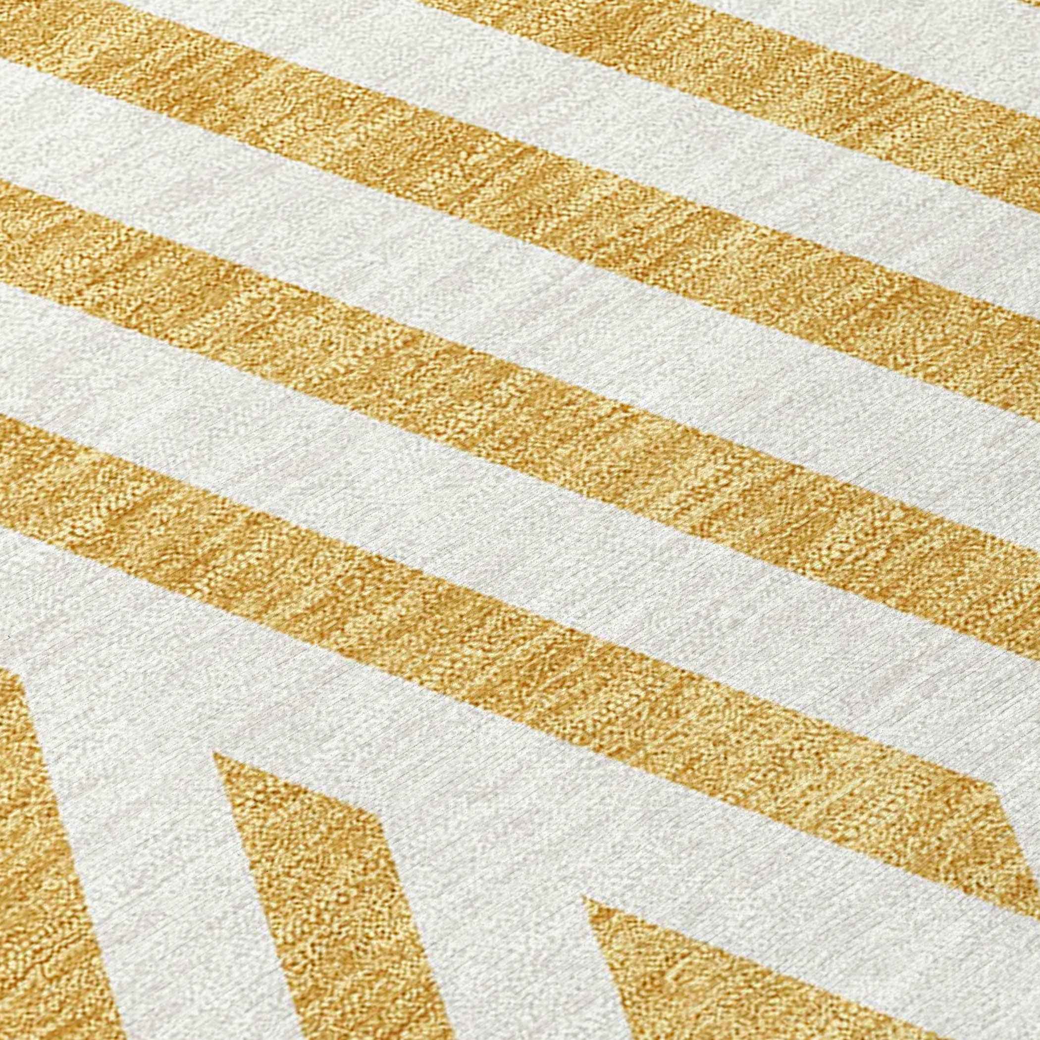 8' Runner Gold and White Geometric Washable Non Skid Indoor Outdoor Runner Rug