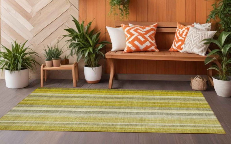 2' X 8' Gold Striped Washable Non Skid Indoor Outdoor Runner Rug