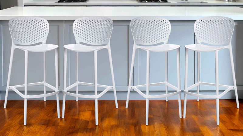 Set of Four 26" White Heavy Duty Plastic Low Back Counter Height Bar Chairs