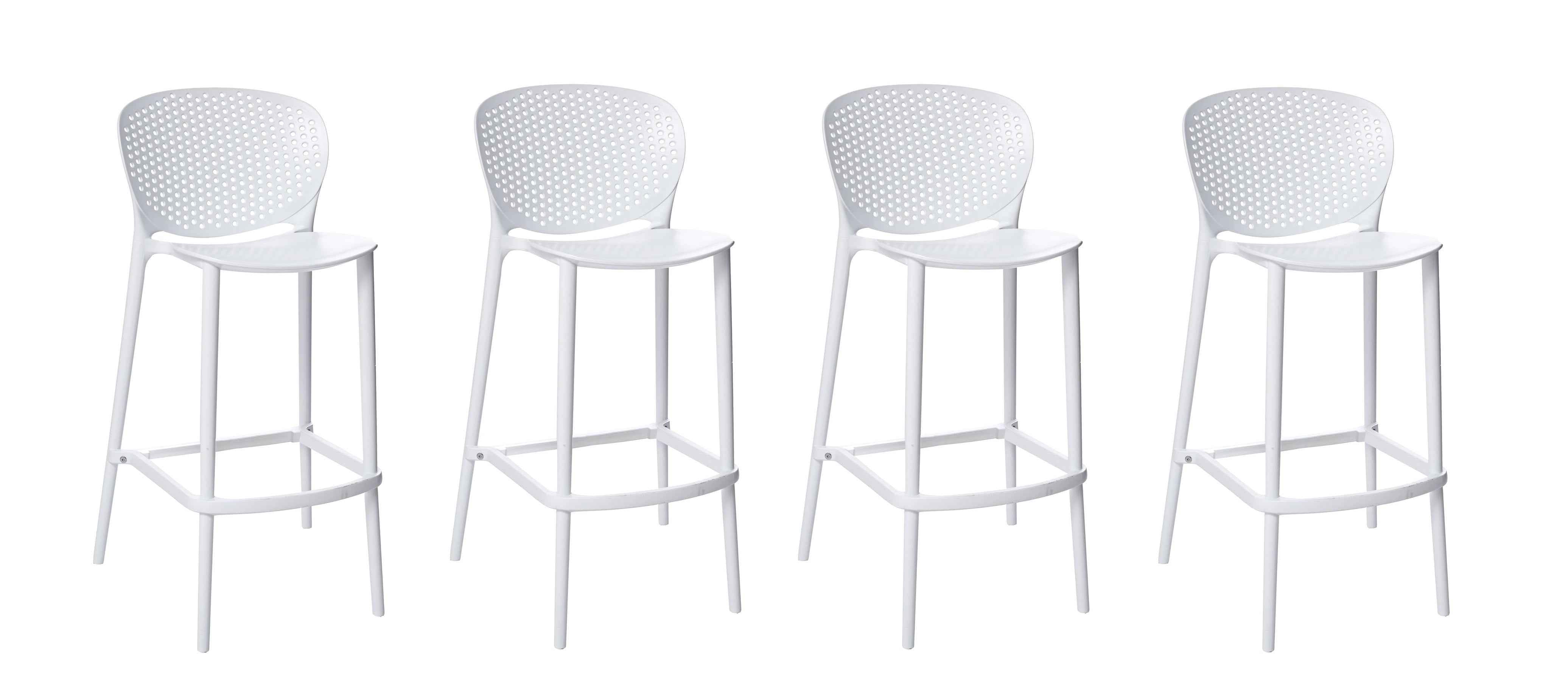 Set of Four 26" White Heavy Duty Plastic Low Back Counter Height Bar Chairs