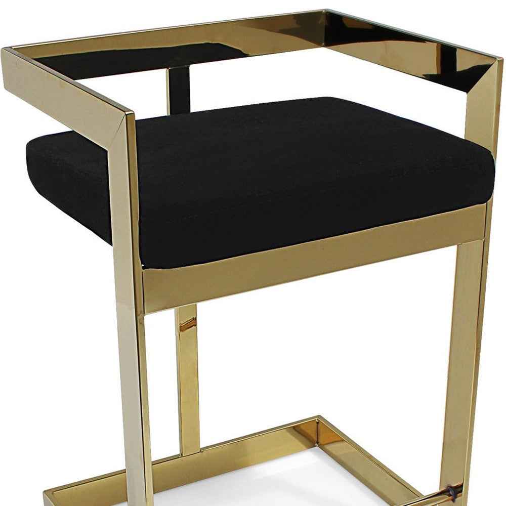30" Black and Gold Velvet and Stainless Steel Low Back Bar Height Bar Chair