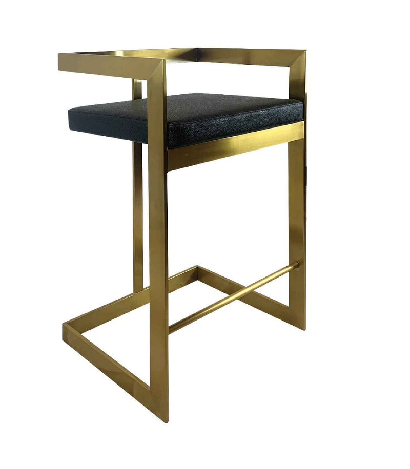 26" Black and Gold Faux Leather and Stainless Steel Low Back Counter Height Bar Chair