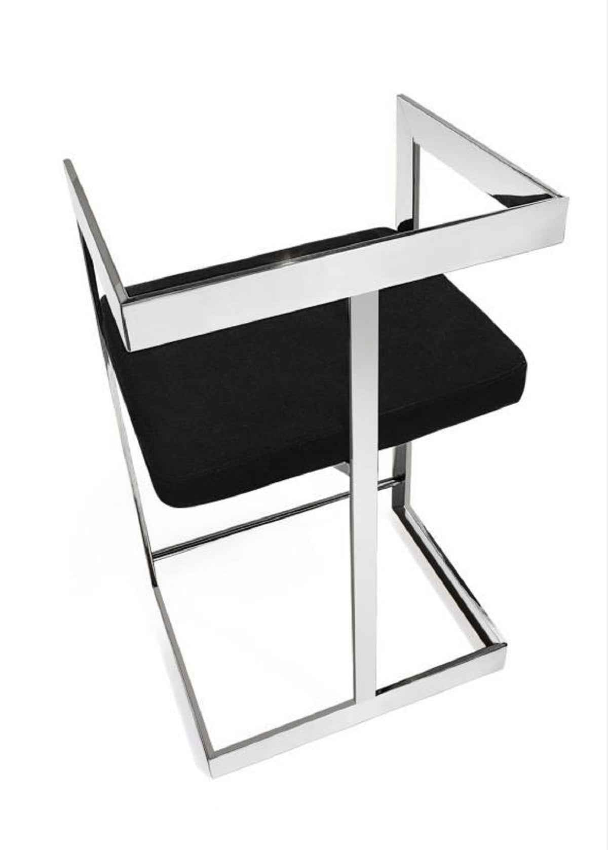 30" Black and Silver Velvet and Stainless Steel Low Back Bar Height Bar Chair