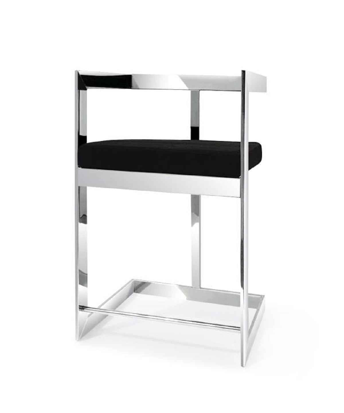 30" Black and Silver Velvet and Stainless Steel Low Back Bar Height Bar Chair