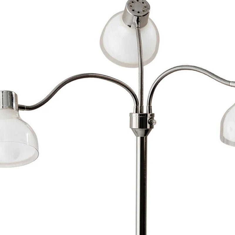 69" Silver Three Light Tree Floor Lamp With White Plastic Bowl Shade - Lighting