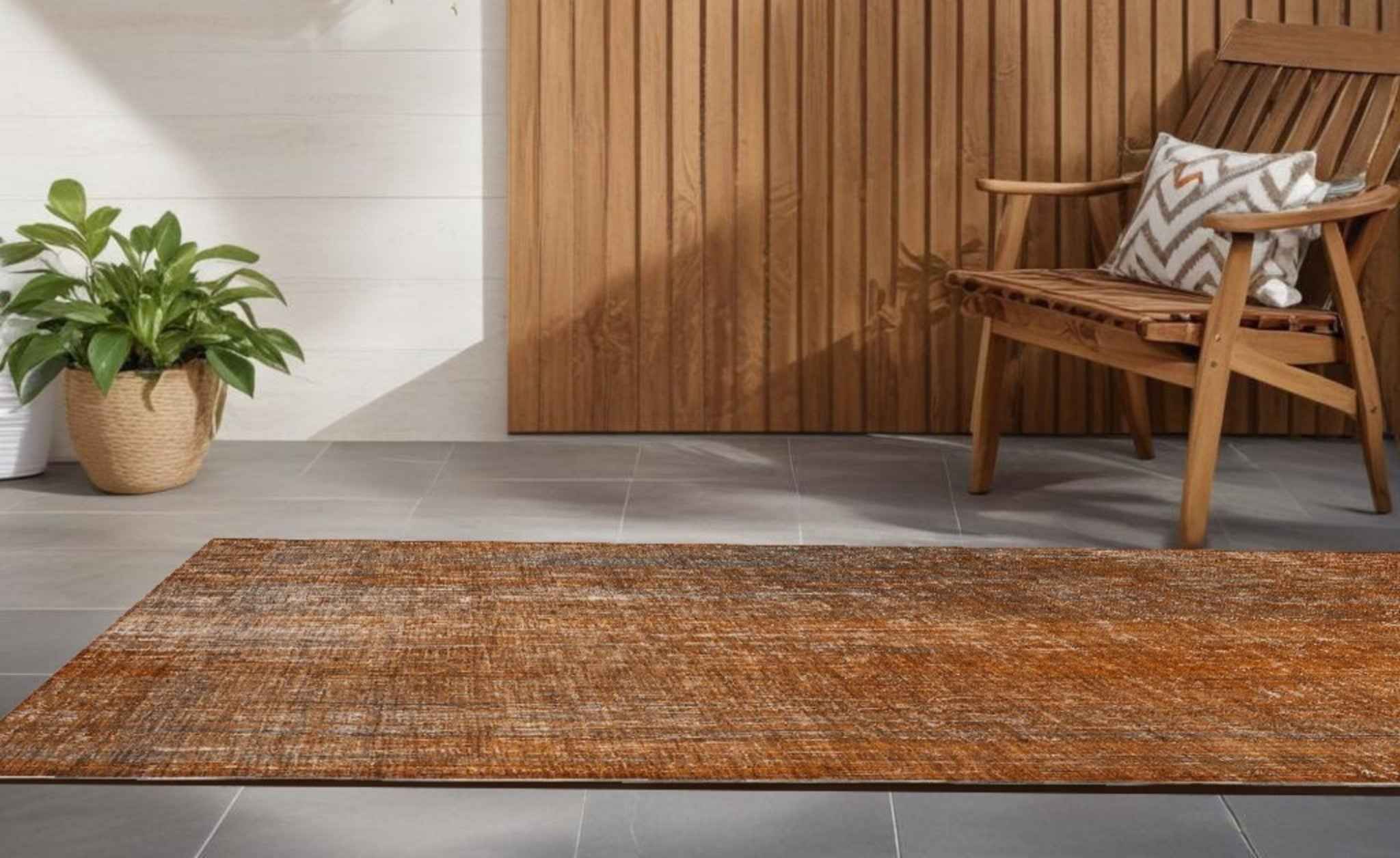 8' Runner Orange Striped Washable Non Skid Indoor Outdoor Runner Rug