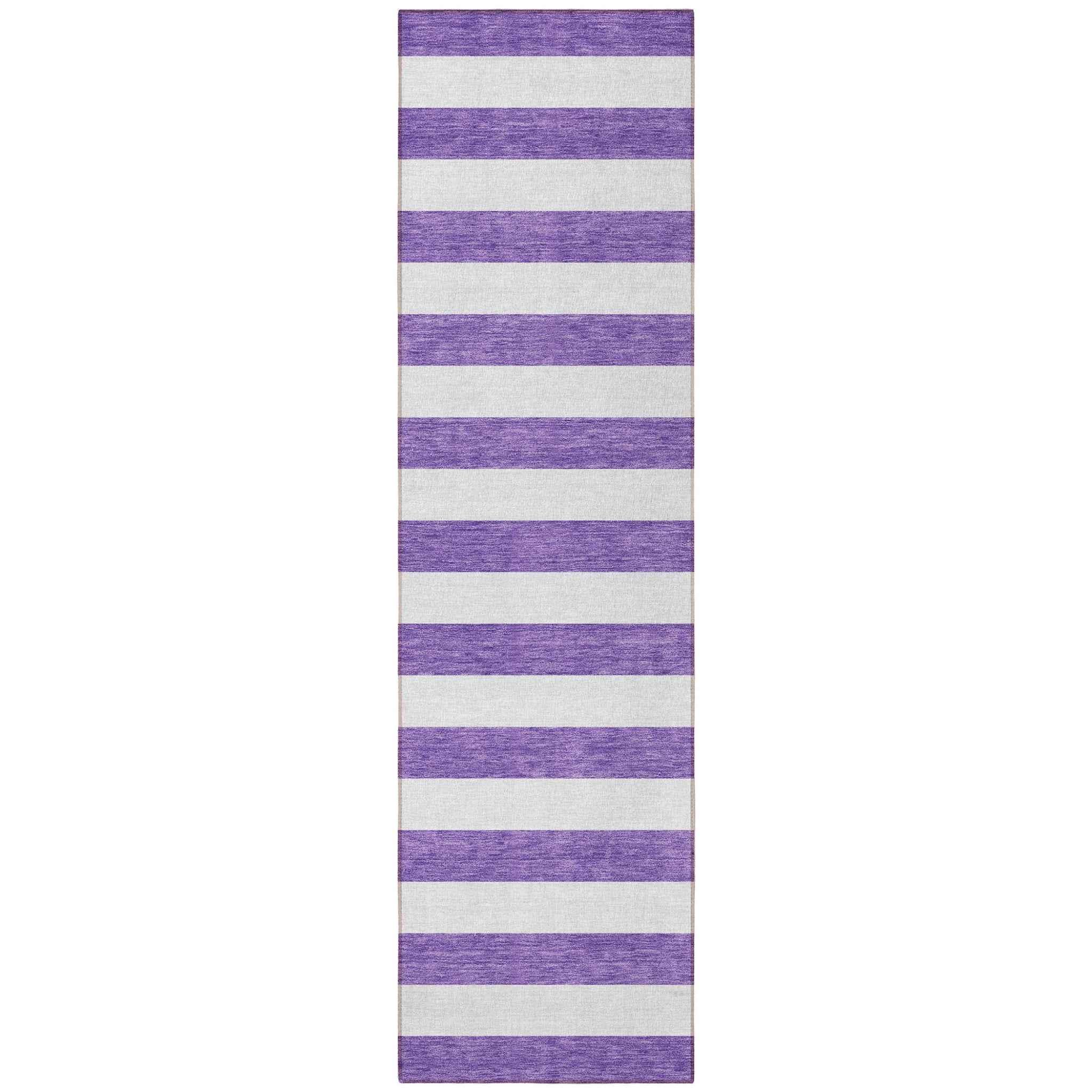 8' Runner Purple and White Striped Washable Non Skid Indoor Outdoor Runner Rug