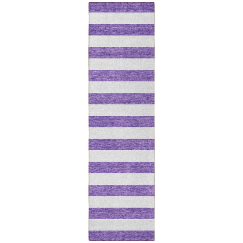 8' Runner Purple and White Striped Washable Non Skid Indoor Outdoor Runner Rug