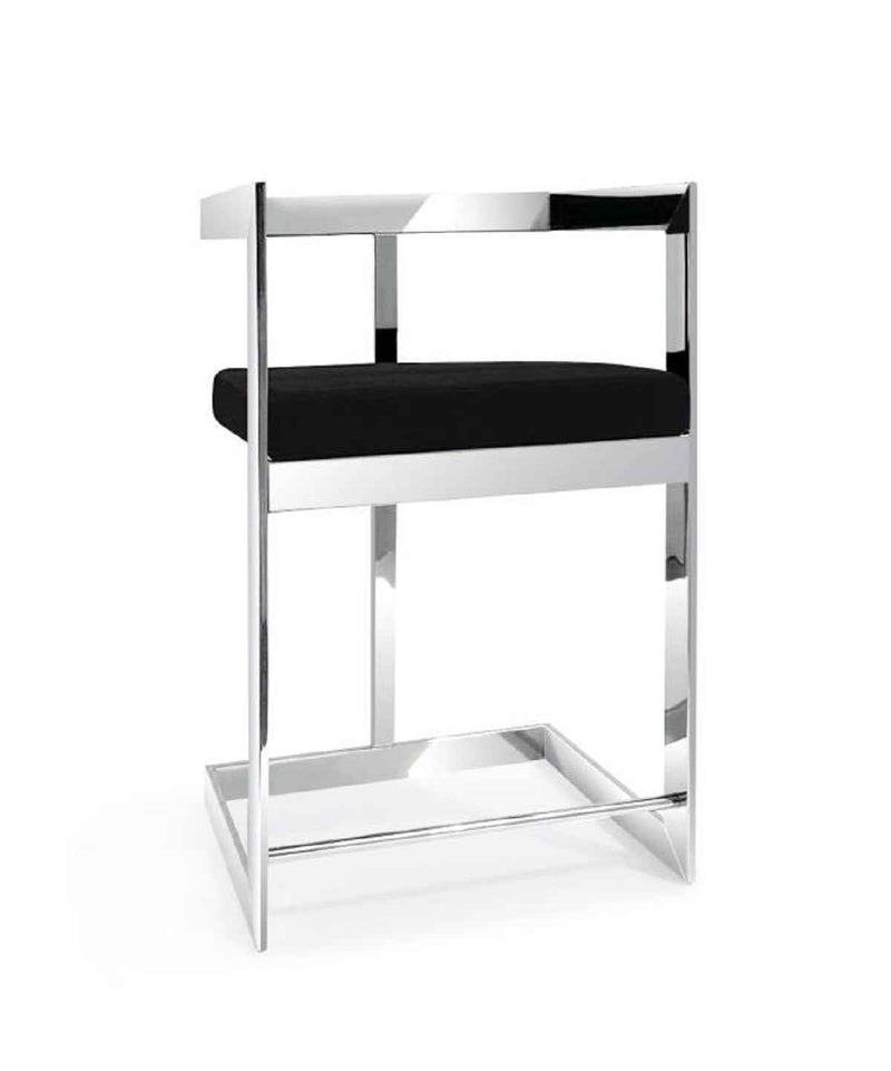 26" Black and Silver Velvet and Stainless Steel Low Back Counter Height Bar Chair