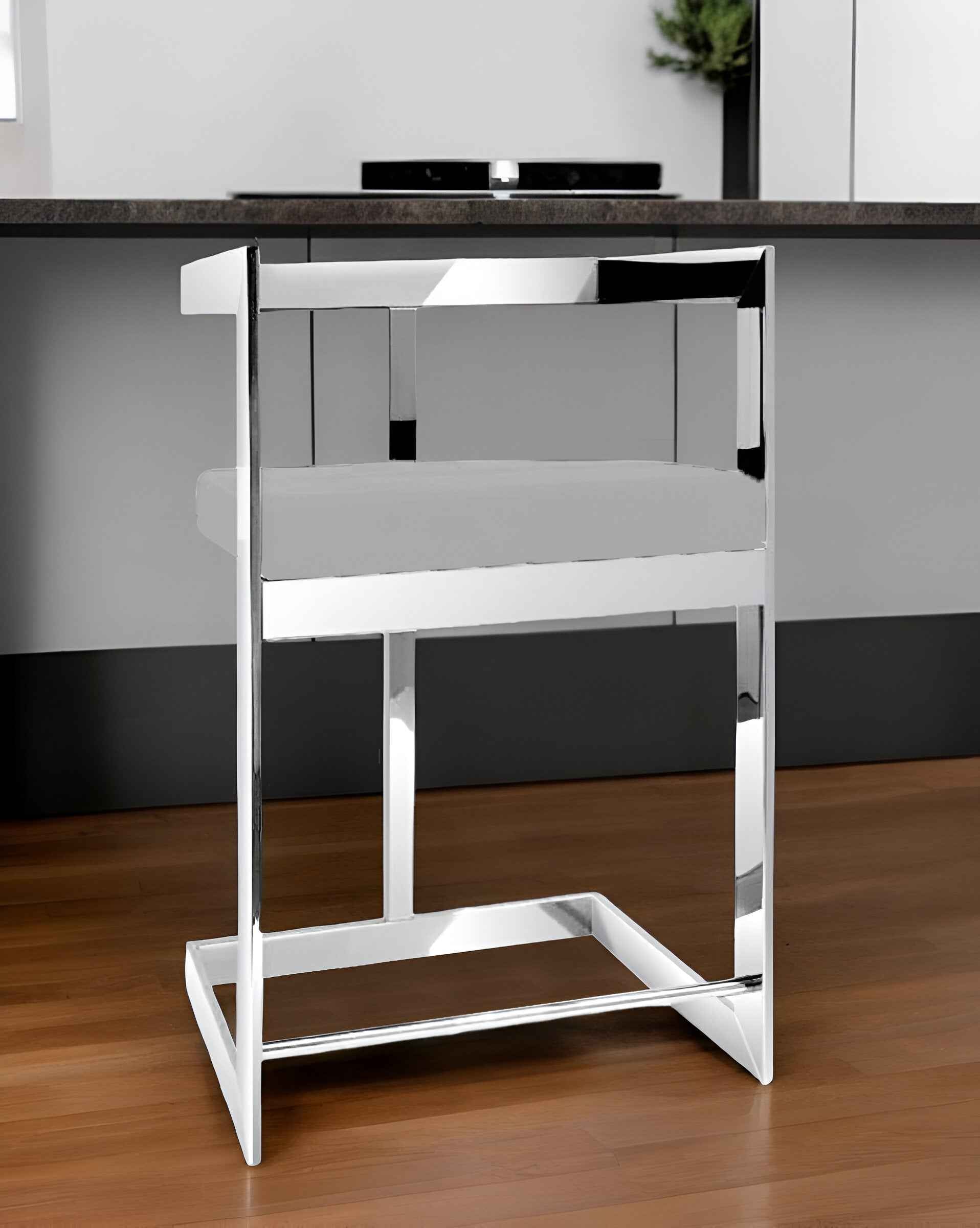 26" Gray and Silver Velvet and Stainless Steel Low Back Counter Height Bar Chair