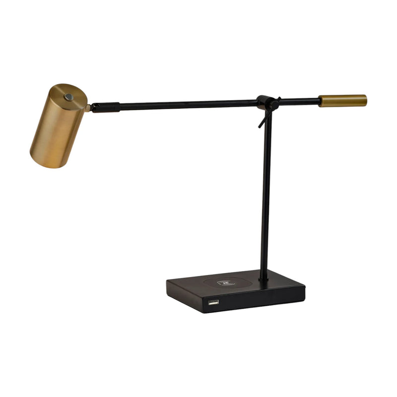 22" Black Metal Swing Arm LED Desk Lamp With USB And Antiqued Gold Cylinder Shade - Lighting