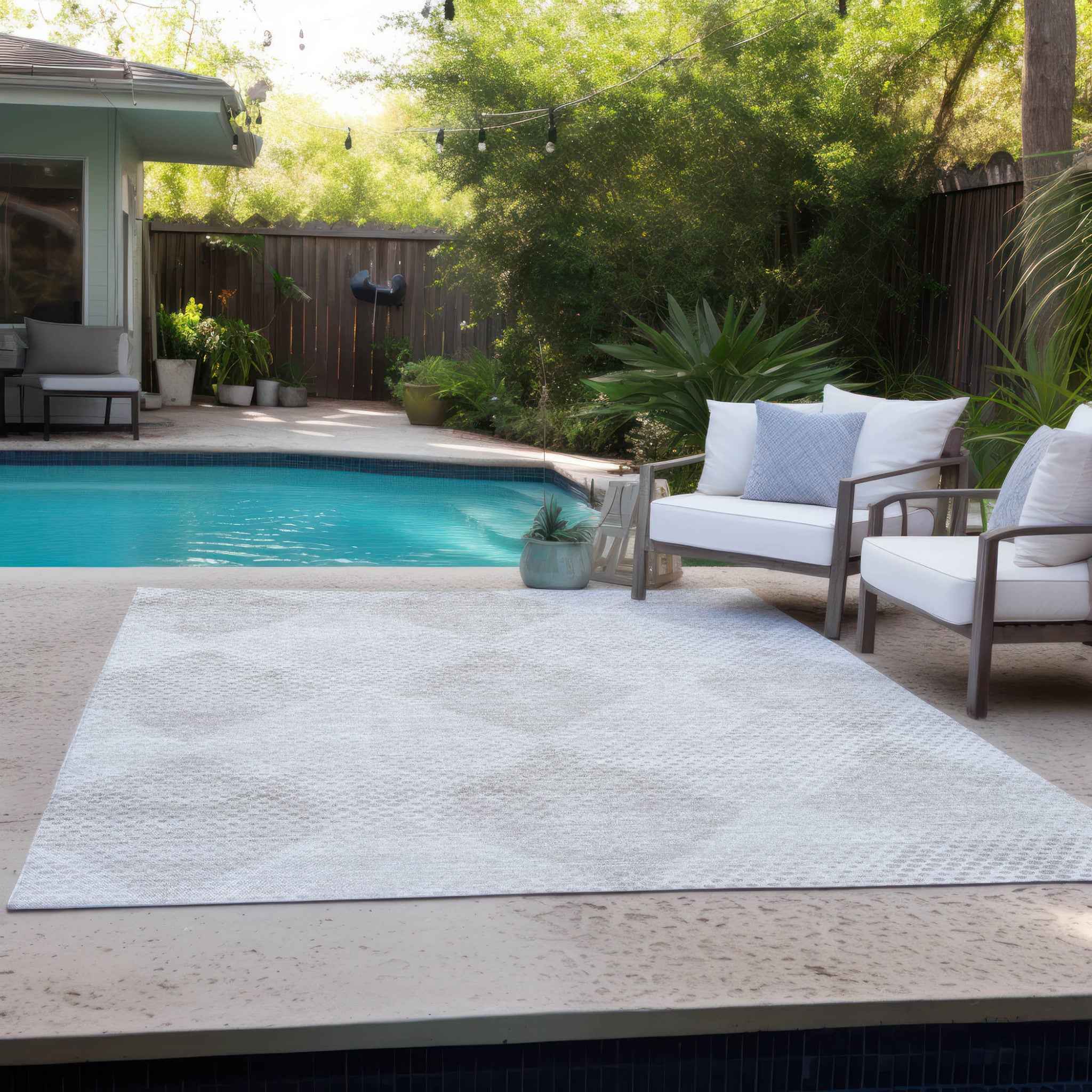 8' X 10' Ivory Geometric Washable Non Skid Indoor Outdoor Area Rug