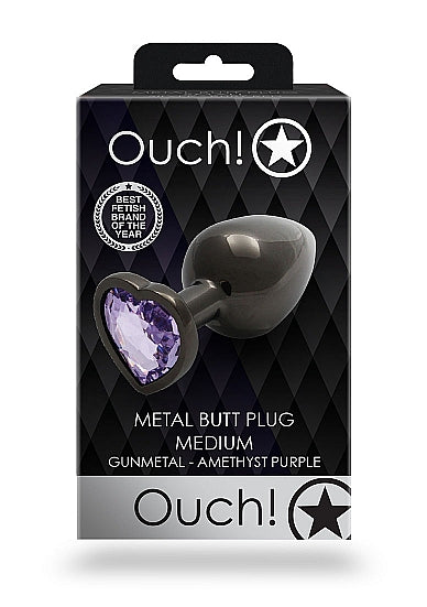 Heart Gem Butt Plug Gunmetal Amethyst - GreatEagleInc