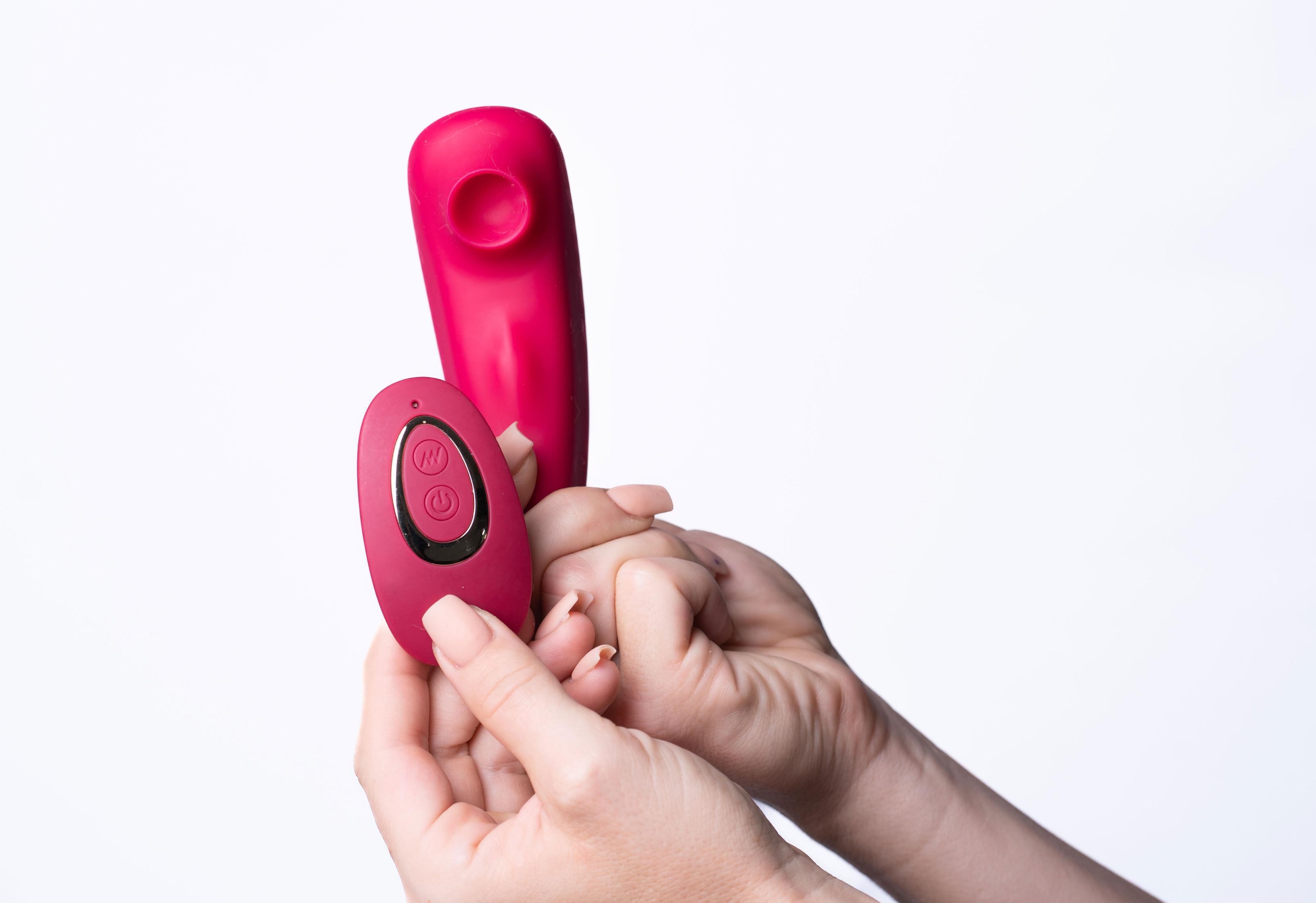 Remi 15-Function Rechargeable Remote Control   Suction Panty Vibe - Red - GreatEagleInc