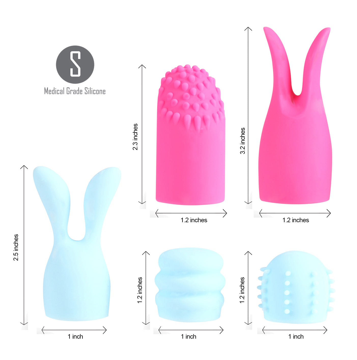 Quinn 5 Piece Silicone Attachments - Pink/blue - GreatEagleInc