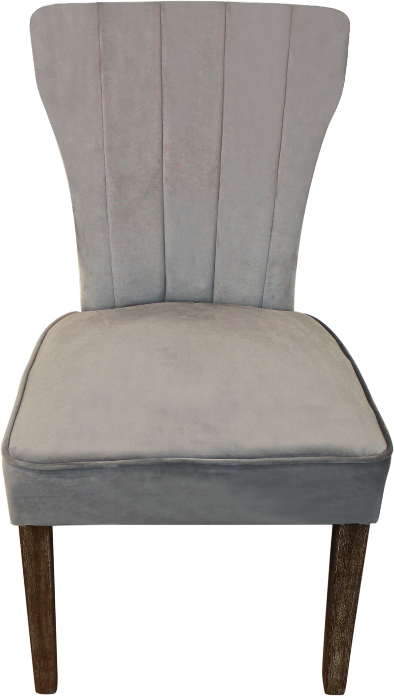 Set of Two Gray And Brown Upholstered Velvet Dining Parsons Chairs - Kitchen & Dining