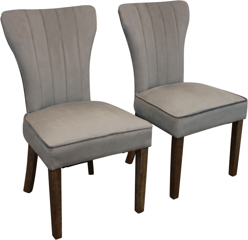 Set of Two Gray And Brown Upholstered Velvet Dining Parsons Chairs - Kitchen & Dining