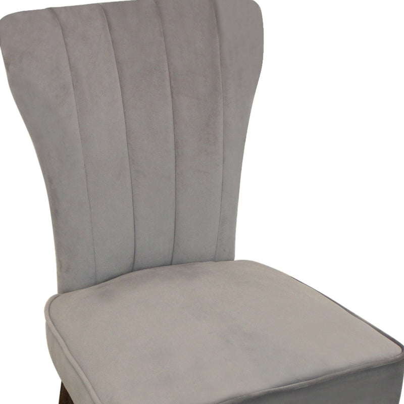 Set of Two Gray And Brown Upholstered Velvet Dining Parsons Chairs - Kitchen & Dining