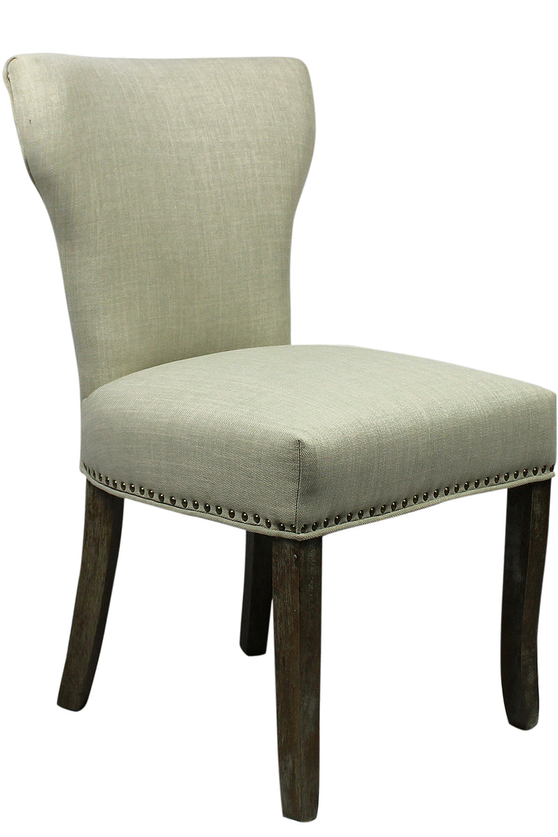 Set of Two Ivory and Brown Upholstered Fabric Dining Parsons Chairs - Kitchen & Dining