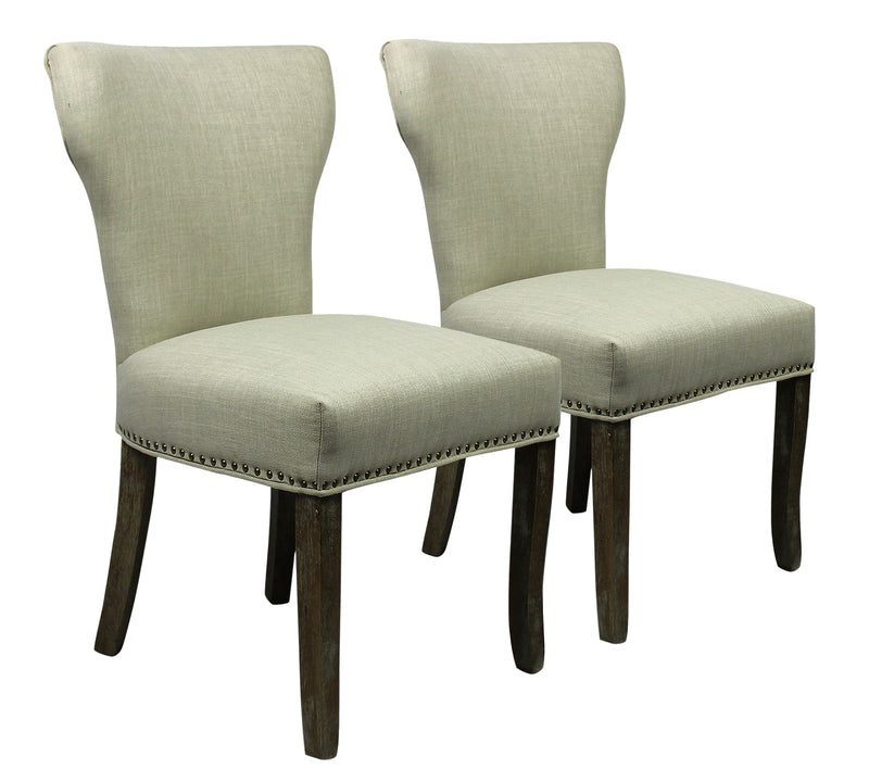 Set of Two Ivory and Brown Upholstered Fabric Dining Parsons Chairs - Kitchen & Dining