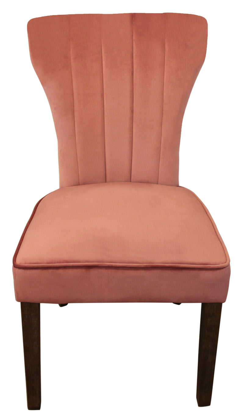 Set of Two Blush and Brown Upholstered Velvet Dining Parsons Chairs - Kitchen & Dining