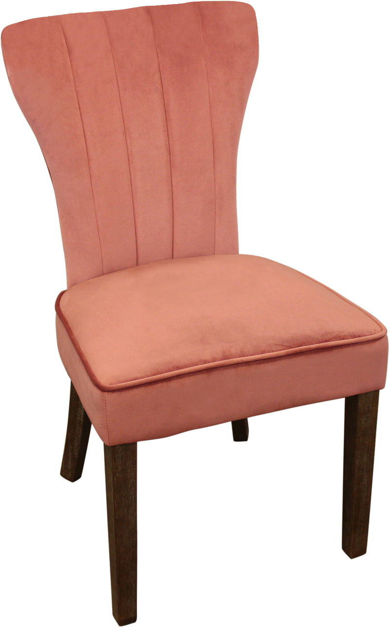 Set of Two Blush and Brown Upholstered Velvet Dining Parsons Chairs - Kitchen & Dining