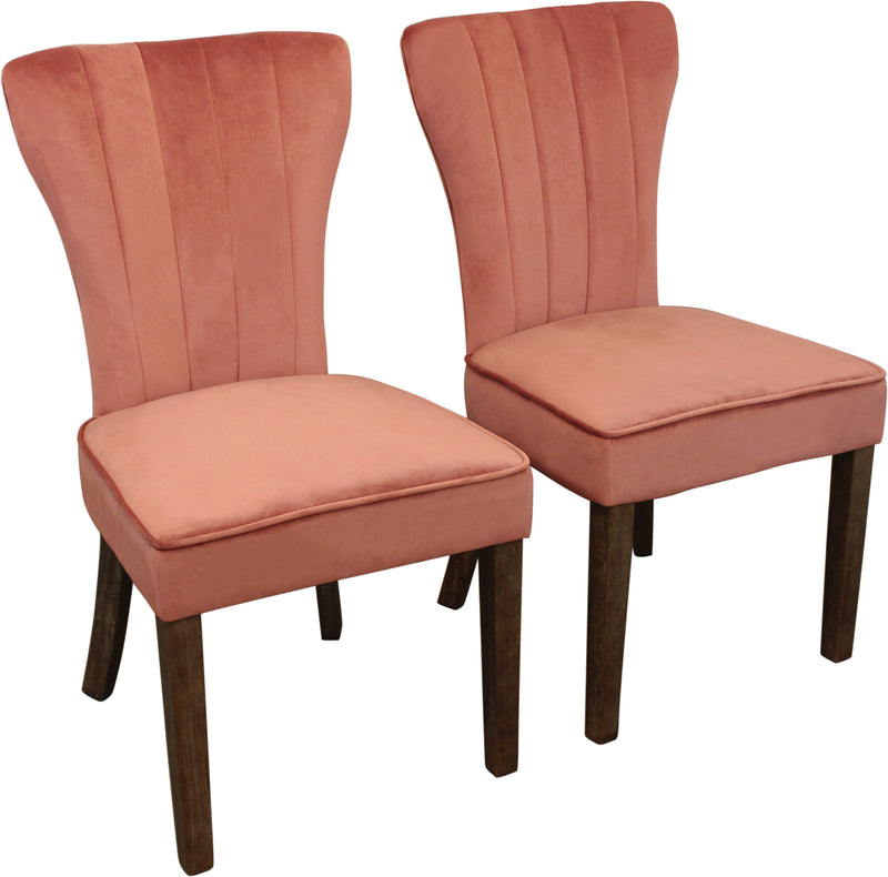 Set of Two Blush and Brown Upholstered Velvet Dining Parsons Chairs - Kitchen & Dining