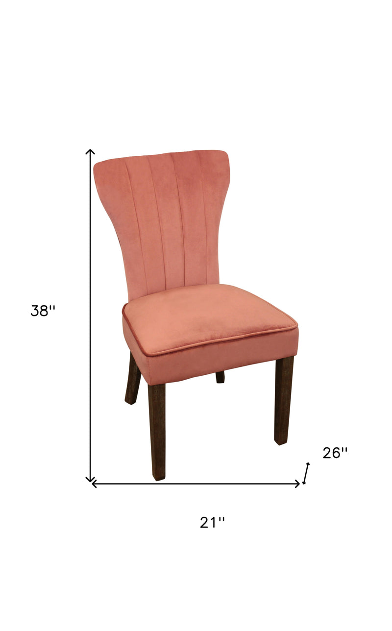 Set of Two Blush and Brown Upholstered Velvet Dining Parsons Chairs - Kitchen & Dining