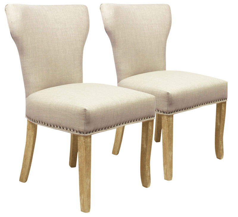 Set of Two Ivory and Natural Upholstered Fabric Dining Parsons Chairs - Kitchen & Dining