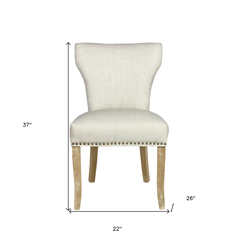 Set of Two Ivory and Natural Upholstered Fabric Dining Parsons Chairs - Kitchen & Dining